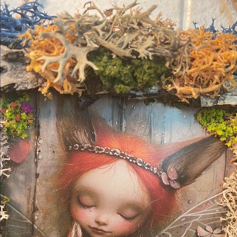 Whimsical Fox Art with Floral Accents handcrafted border moss/flowers fairy - Picture 8 of 12